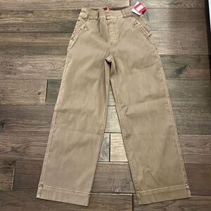 Spanx stretch twill cropped wide leg pants khaki size small color is Cedar